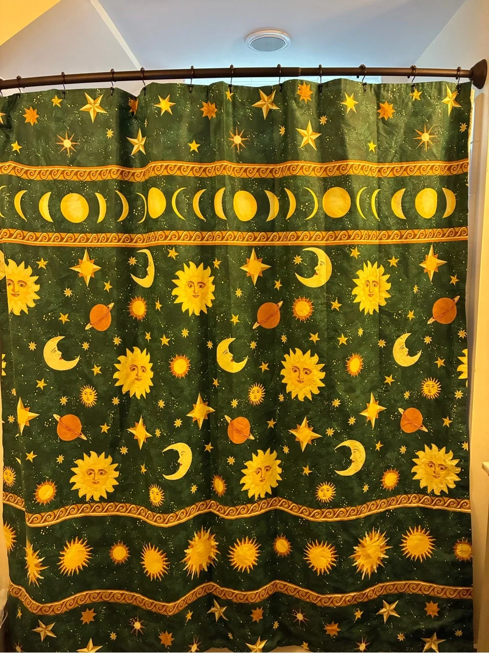 Vintage 90s Celestial Shower Curtain Made in USA Sun Moon Stars Whimsigoth Boho